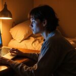 Een vrouw werkt geconcentreerd achter haar laptop aan een bureau