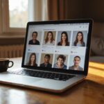 Een laptop toont een dating app met diverse profielkaarten