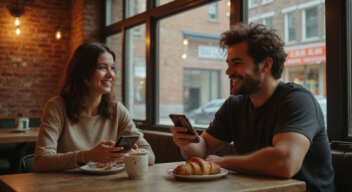 Een moderne smartphone naast een notitieboek en pen op een bureau. Sexdating Gent
