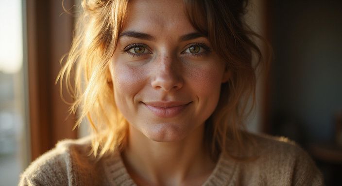 Portret van een ontspannen persoon met natuurlijke gelaatskenmerken en texturen. mollige vrouwen sexdating vinden