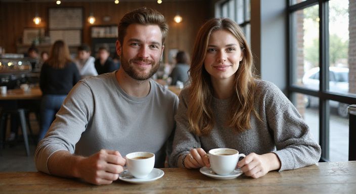 Een man en vrouw genieten van espresso in een café.