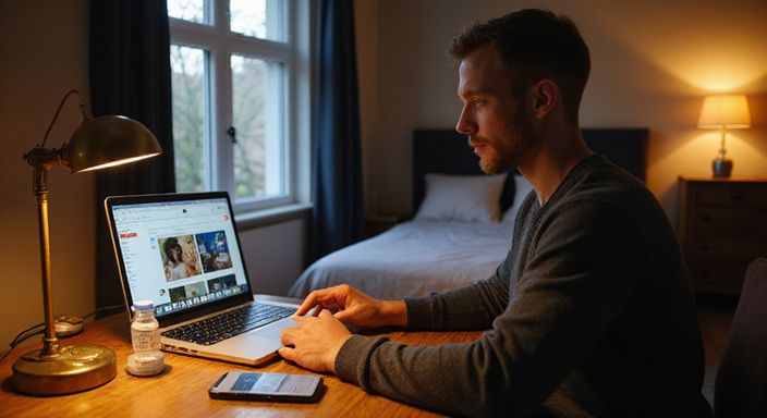 Een man bekijkt informatie over seksuele gezondheid en veiligheid. Een man bekijkt informatie over seksuele gezondheid en veiligheid.