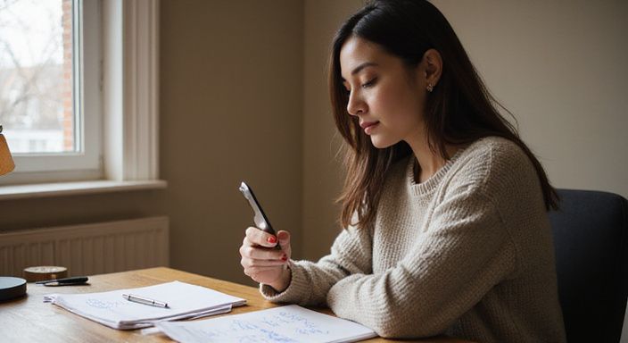 Een vrouw in een thuiswerkruimte tijdens een videovergadering. Een vrouw in een thuiswerkruimte tijdens een videovergadering.