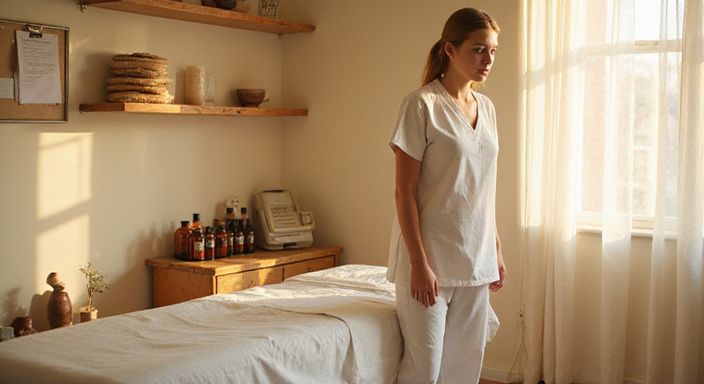 Een ontspannen wellnessruimte met een professionele therapeute in eenvoudige kleding. Een ontspannen wellnessruimte met een professionele therapeute in eenvoudige kleding.