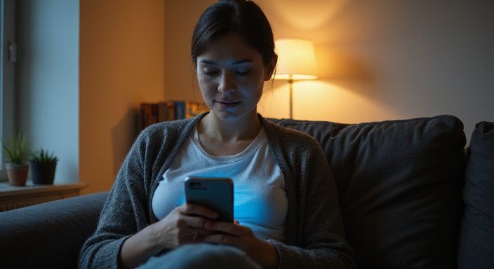 Een vrouw relaxte op een sofa, gefocust op haar smartphone. Een vrouw relaxte op een sofa, gefocust op haar smartphone.
