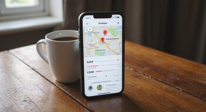 Een smartphone met een datingapp ligt naast een kop koffie. Een smartphone met een datingapp voor een sexdate in West-Vlaanderen ligt naast een kop koffie.