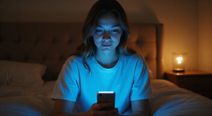 Een jonge vrouw met een atletisch figuur kijkt aandachtig op haar smartphone